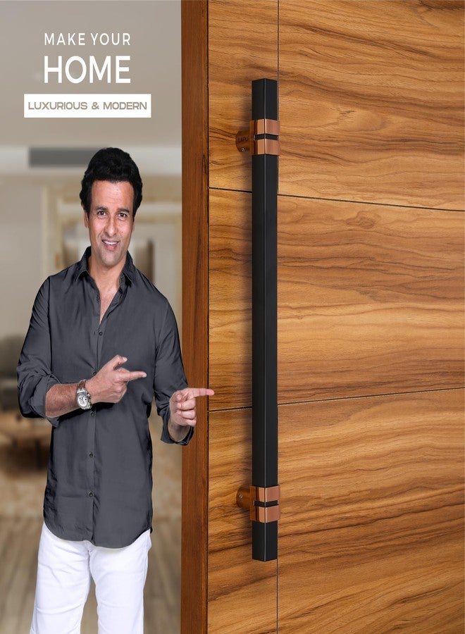 LAPO مقبض باب مربع من الفولاذ المقاوم للصدأ مقاس 18 بوصة من لابو، مناسب للأبواب الرئيسية/الأبواب الزجاجية، مقبض سحب ودفع/مقبض باب رئيسي لجميع أنواع الأبواب - عبوة من قطعة واحدة | لون أسود/ذهبي وردي | ضمان 3 سنوات - Image 2